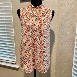 LOFT Floral Sleeveless Blouse - Red, Yellow, Black, White - Size L